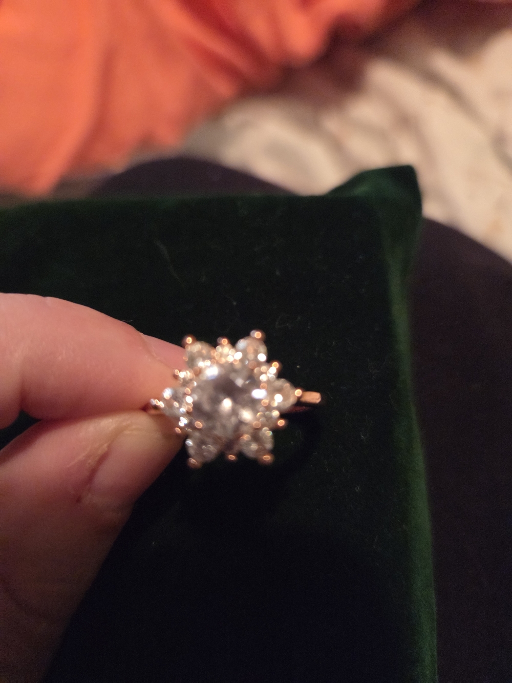 Rose Gold Floral Halo Ring with Clear Crystal